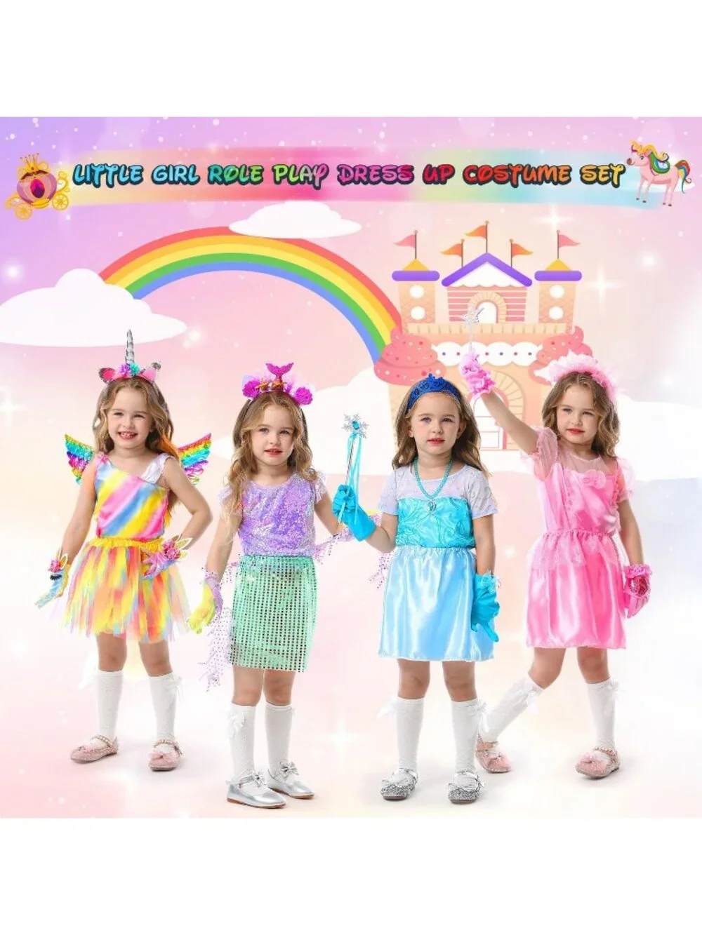 Princess Dress Up Costume Set for Toddler Girls Role Play Toys Gift - Pink